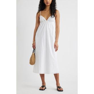 Open Edit Cotton Eyelet Midi Dress in White at Nordstrom, Size Xx-Small