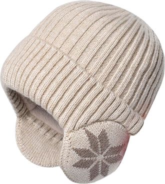 Generic Thermal Fleece Hat Kint for Women Beanied Chunky Men and Women Outdoor Warm Hat in Winter Border Thickened Knitting Wool Hat Cold Proof Earmuff Cap Bl