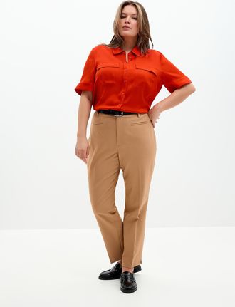 Contemporaine Womens Piped pockets structured pant Fit: Slim leg, high rise