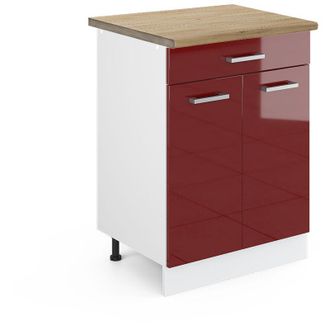 Vicco Mueble bajo de cocina R-Line, Rojo Burdeos alto brillo, 60 cm con cajón, et Roble Vicco