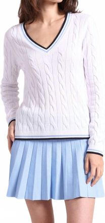 Minnie Rose Cotton Sporty Cable V Neck In White