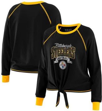 WEAR by Erin Andrews Womens WEAR by Erin Andrews Black/Gold Pittsburgh Steelers Tie-Front Long Sleeve Top at Nordstrom, Size Xx-Large