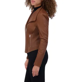 Andrew Marc Felix Leather Moto Jacket with Knit Panels in Whiskey at Nordstrom Rack, Size Small