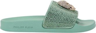 Philipp Plein Sandalen Flat Skull with Crystals - Dames - Sandalen - Groen - 37 EU - Leer - Schoenen