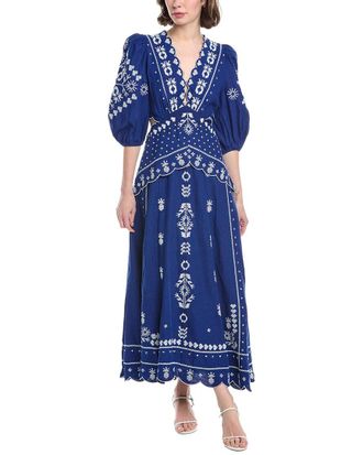 Farm Rio Farm Rio Embroidered Cutout Linen-Blend Midi Dress