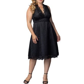 Kiyonna Pinup Boudoir Lace Cocktail Midi Dress in Onyx at Nordstrom, Size 0 X