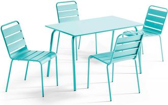 Oviala Mesa de jardín de metal y conjunto de 4 sillas turquesa
