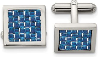 Diamond2Deal Stainless Steel Polished with Blue Carbon Fiber Inlay Square Cufflinks