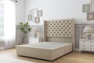 Sloomy Dior Coniston Divan Bed Base 2 Drawers - 54 Wingback Headboard in Cream | Size: King