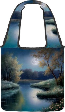 Generic Beautiful Moonlight Reversible Canvas Shoulder Tote - Double-Sided Print, 12oz Cotton, 27cm Drop, Fold-Flat Bag for Travel, Shopping, Street Outings