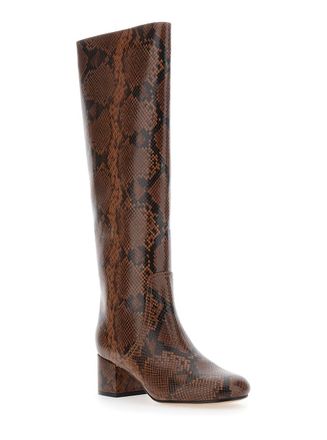 Twin-Set Brown Knee Boots With Python Effect In Leather Woman