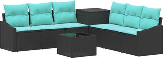 vidaXL Juego De Sof&aacute; 8 Uds. Negro Y Azul Rat&aacute;n Sint&eacute;tico Y Acero Vidaxl