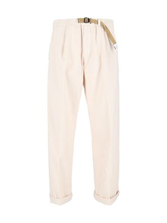 White Sand Selvedge Tapered-Leg Relaxed-Fit Belted Straight-Leg Pants
