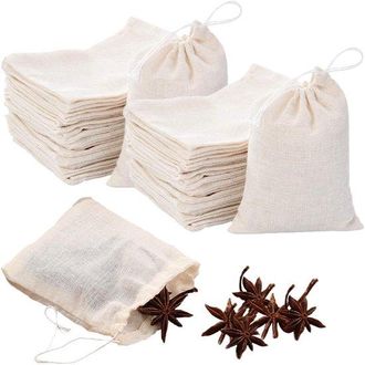 OEM Dailygoods, Bolsas De Muselina De Algod&oacute;n, Bolsas De T&eacute; Reutilizables, 50 Unidades, Beige, Bolsas Con Cord&oacute;n, Aptas Para Especias, T&eacute; Y Caf&eacute;