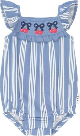 Huxbaby Vintage Stripe Cherry Romper in Bijou Blue/almond Milk at Nordstrom, Size 12-18M Au