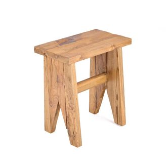 Bazar Bizar Taburete de madera de teca marr&oacute;n 40x25x45cm