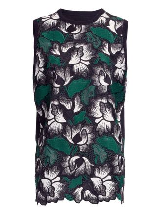 Elie Saab floral macram&eacute; top - Nero