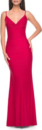 La Femme Illusion Back Jersey Dress with Boning Detail in Red at Nordstrom, Size 12