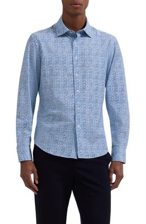 Bugatchi James OoohCotton Watercolor Floral Twill Button-Up Shirt in Classic Blue at Nordstrom, Size Xxx-Large