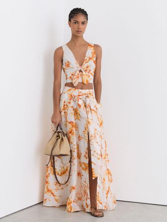 Reiss Linen Floral-print Maxi Skirt, 10