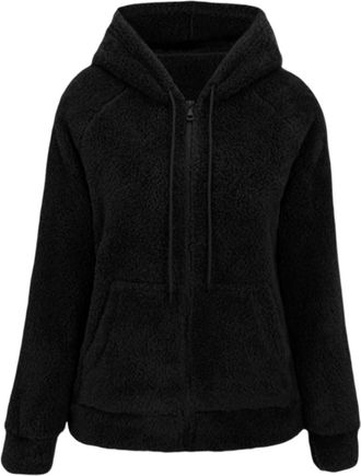Generic Fleece Jacket Women UK Full Zip Up Hoodie Teddy Fluffy Warm Coats With Hood Winter Thermal Wool Cardigan With Pockets Drawstring Fall Winter Sherpa Ou