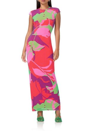 AFRM Cody Printed Cap Sleeve Mesh Maxi Dress in Graphic Floral at Nordstrom, Size X-Small