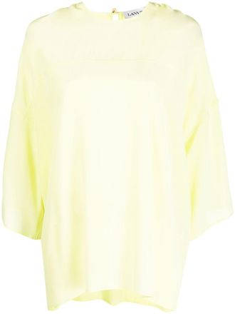 Lanvin Red Round Neck Silk Elbow-Sleeve Top