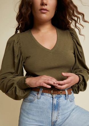 Nation Ltd Tabitha Full Sleeve V- Neck In Olive Green