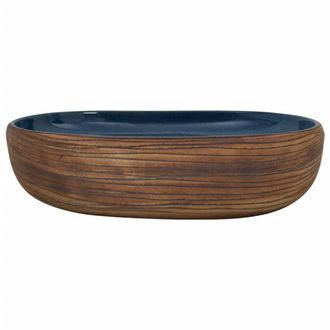 Berkfield Home Durable Countertop Basin Brown & Blue Oval 59x40x14 cm Ceramic | Size: 59 x 40 x 14 cm