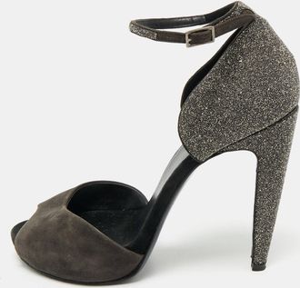 Pierre Hardy Black Glitter And Suede Peep Toe Ankle Strap Sandals
