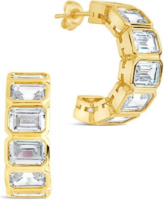 Sterling Forever Cz Nyssa Bezel Station Hoop Earrings