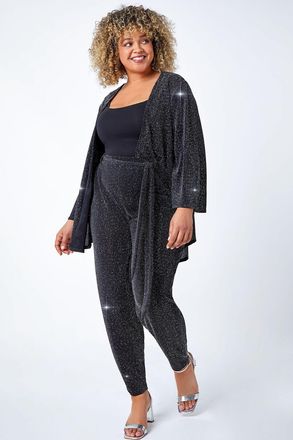 Roman Glitter Belted Tapered Stretch Trousers