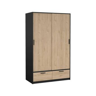 Dmora Dmora - Armario 2 Puertas Kammuri, Muebles De Dormitorio, Vestidor, Armario De Ropa, 121x60 H200 Cm, Negro Y Roble