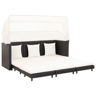vidaXL Vidaxl - Divano Letto A 3 Posti Estendibile Con Tetto Polyrattan Nero