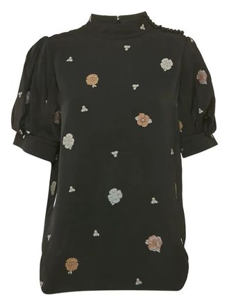 Chloé Top met bloemenbrokaat en pofmouwen - Zwart