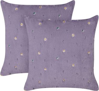 Beliani Beliani - Lote De 2 Cojines Decorativos De Poli&eacute;ster Con Motivo De Flores En Color Violeta 45 X 45 Cm Lavatera