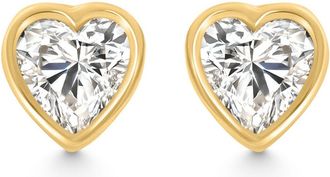 Pompeii3 2Ct TW Heart Shape Diamond Bezel Stud Earrings 14k Gold Lab Grown