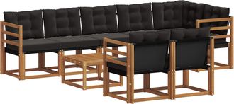 vidaXL Conjunto De Sof&aacute;s De Exterior 9 Uds. Natural Y Negro Vidaxl