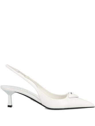 Prada 75mm triangular-logo pointed-toe pumps - Wit
