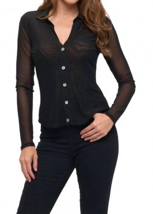 Ariella Mesh Collared Button Up Top In Black