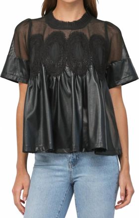 Fate Lace Overlay Faux Leather Babydoll Top In Black