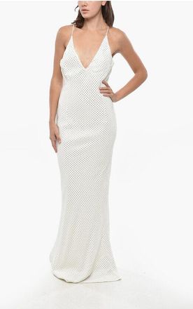 Alessandra Rich All-Over Rhinestoned CADY Slip Dress size 42