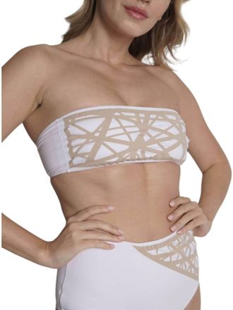 Sauipe Swimwear Lillian Strapless Bikini Top In White/camel