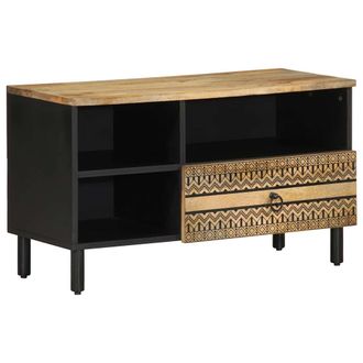 vidaXL Vidaxl - Mobile Porta Tv Nero 80x33,5x46 Cm Legno Massello Mango Grezzo