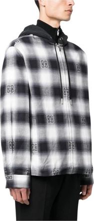 Givenchy Light Jackets, male, Multicolor, XL, Check-Pattern Oversize Hooded Shirt Jacket