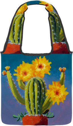Generic Yellow Cactus Flowers Reversible Canvas Shoulder Tote - Double-Sided Print, 12oz Cotton, 27cm Drop, Fold-Flat Bag for Travel, Shopping, Street Outings
