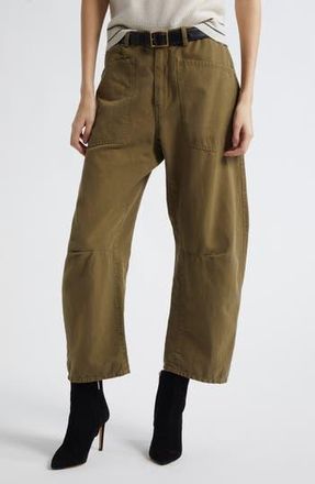 Nili Lotan Shon Barrel Leg Cotton & Linen Twill Pants in Olive Green at Nordstrom Rack, Size 8