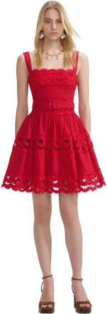 Self Portrait Linnen Mini Jurk met Kant - Dames - Korte kleedjes - Rood - XS - Linnen - Kleedjes