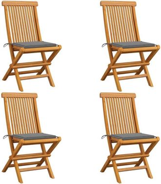 vidaXL Vidaxl - Sillas De Jard&iacute;n 4 Uds Con Cojines Grises Madera De Teca