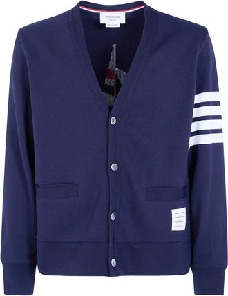 Thom Browne Loopback 4-Bar Boot Borduurvest - Heren - Vesten - Blauw - L - Katoen - Truien & Vesten